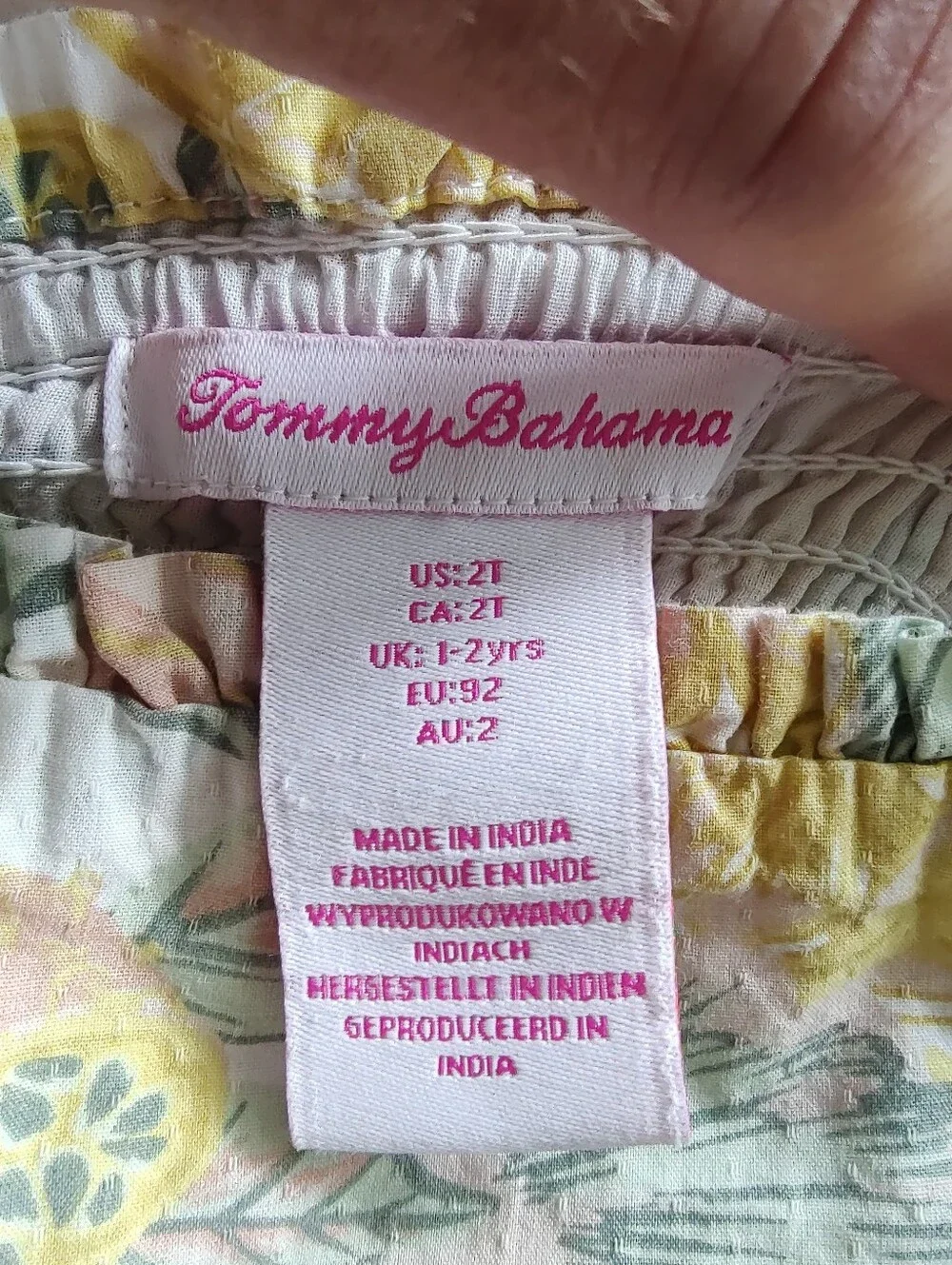 Tommy Bahama Girls Lemon Print Tiered Ruffle Dress in Yellow, Green & Pink